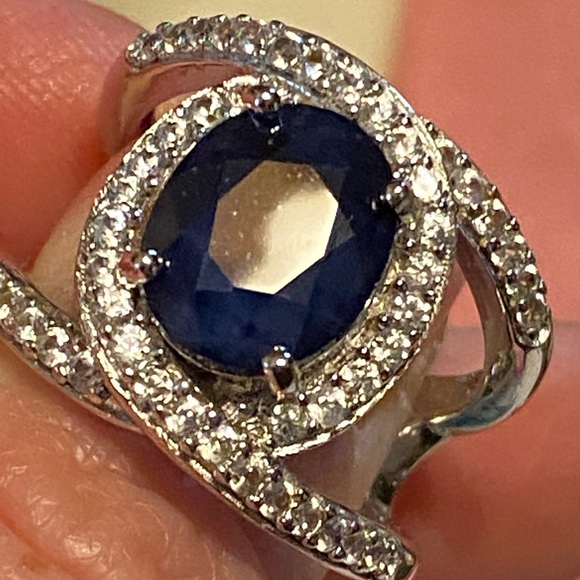 NWOT BLUE SAPPHIRE W ZIRCON STERLING RING - Picture 3 of 12